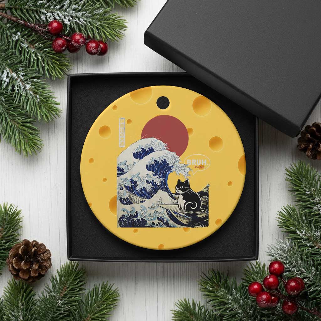 Japanese Kawaii Anime Cat Ceramic Ornament Funny Surfing Cat Bruh Retro The Great Wave Kanagawa TS10 1pc Yellow Cheese Print Your Wear