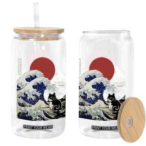 Japanese Kawaii Anime Cat Glass Can Funny Surfing Cat Bruh Retro The Great Wave Kanagawa TS10 Print Your Wear
