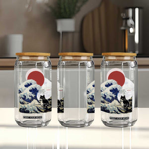 Japanese Kawaii Anime Cat Glass Can Funny Surfing Cat Bruh Retro The Great Wave Kanagawa TS10 Print Your Wear