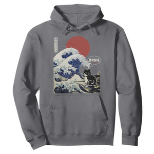 Japanese Kawaii Anime Cat Hoodie Funny Surfing Cat Bruh Retro The Great Wave Kanagawa TS10 Charcoal Print Your Wear