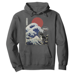 Japanese Kawaii Anime Cat Hoodie Funny Surfing Cat Bruh Retro The Great Wave Kanagawa TS10 Dark Heather Print Your Wear