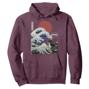 Japanese Kawaii Anime Cat Hoodie Funny Surfing Cat Bruh Retro The Great Wave Kanagawa TS10 Maroon Print Your Wear