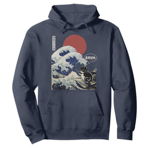 Japanese Kawaii Anime Cat Hoodie Funny Surfing Cat Bruh Retro The Great Wave Kanagawa TS10 Navy Print Your Wear