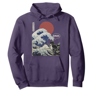 Japanese Kawaii Anime Cat Hoodie Funny Surfing Cat Bruh Retro The Great Wave Kanagawa TS10 Purple Print Your Wear