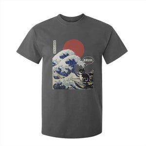 Japanese Kawaii Anime Cat T Shirt For Kid Funny Surfing Cat Bruh Retro The Great Wave Kanagawa TS10 Dark Heather Print Your Wear