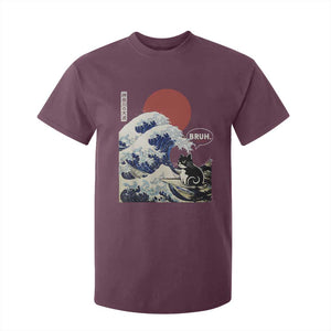Japanese Kawaii Anime Cat T Shirt For Kid Funny Surfing Cat Bruh Retro The Great Wave Kanagawa TS10 Maroon Print Your Wear