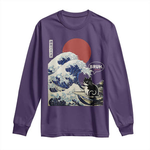 Japanese Kawaii Anime Cat Long Sleeve Shirt Funny Surfing Cat Bruh Retro The Great Wave Kanagawa TS10 Purple Print Your Wear