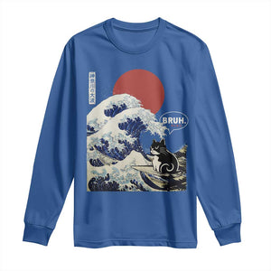 Japanese Kawaii Anime Cat Long Sleeve Shirt Funny Surfing Cat Bruh Retro The Great Wave Kanagawa TS10 Royal Blue Print Your Wear