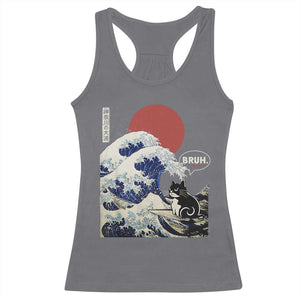 Japanese Kawaii Anime Cat Racerback Tank Top Funny Surfing Cat Bruh Retro The Great Wave Kanagawa TS10 Charcoal Print Your Wear
