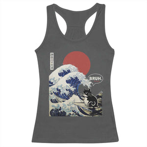 Japanese Kawaii Anime Cat Racerback Tank Top Funny Surfing Cat Bruh Retro The Great Wave Kanagawa TS10 Dark Heather Print Your Wear