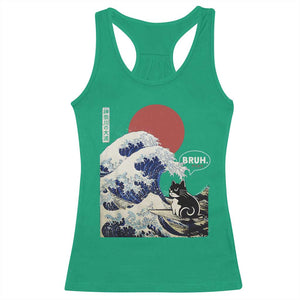 Japanese Kawaii Anime Cat Racerback Tank Top Funny Surfing Cat Bruh Retro The Great Wave Kanagawa TS10 Irish Green Print Your Wear