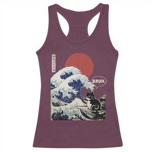 Japanese Kawaii Anime Cat Racerback Tank Top Funny Surfing Cat Bruh Retro The Great Wave Kanagawa TS10 Maroon Print Your Wear