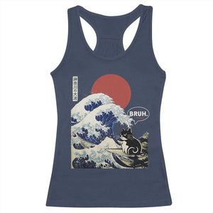 Japanese Kawaii Anime Cat Racerback Tank Top Funny Surfing Cat Bruh Retro The Great Wave Kanagawa TS10 Navy Print Your Wear