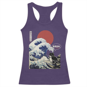 Japanese Kawaii Anime Cat Racerback Tank Top Funny Surfing Cat Bruh Retro The Great Wave Kanagawa TS10 Purple Print Your Wear