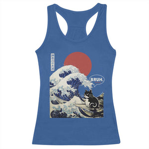 Japanese Kawaii Anime Cat Racerback Tank Top Funny Surfing Cat Bruh Retro The Great Wave Kanagawa TS10 Royal Blue Print Your Wear
