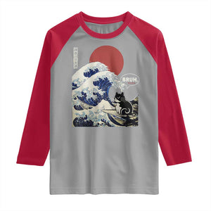 Japanese Kawaii Anime Cat Raglan Shirt Funny Surfing Cat Bruh Retro The Great Wave Kanagawa TS10 Sport Gray Red Print Your Wear