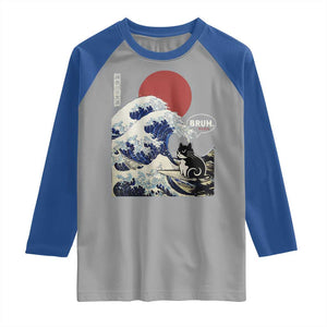 Japanese Kawaii Anime Cat Raglan Shirt Funny Surfing Cat Bruh Retro The Great Wave Kanagawa TS10 Sport Gray Royal Print Your Wear