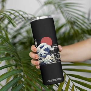 Japanese Kawaii Anime Cat Skinny Tumbler Funny Surfing Cat Bruh Retro The Great Wave Kanagawa TS10 Print Your Wear