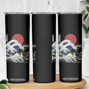 Japanese Kawaii Anime Cat Skinny Tumbler Funny Surfing Cat Bruh Retro The Great Wave Kanagawa TS10 Print Your Wear