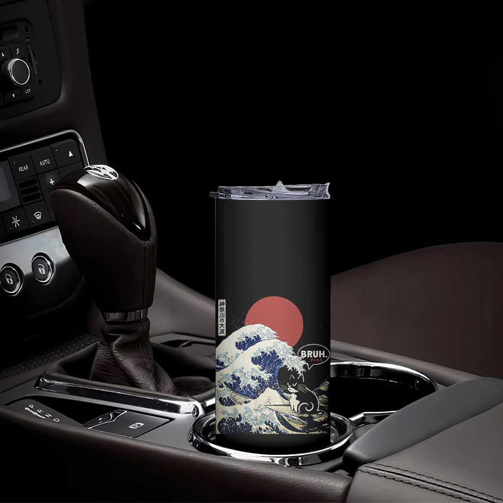 Japanese Kawaii Anime Cat Skinny Tumbler Funny Surfing Cat Bruh Retro The Great Wave Kanagawa TS10 Print Your Wear