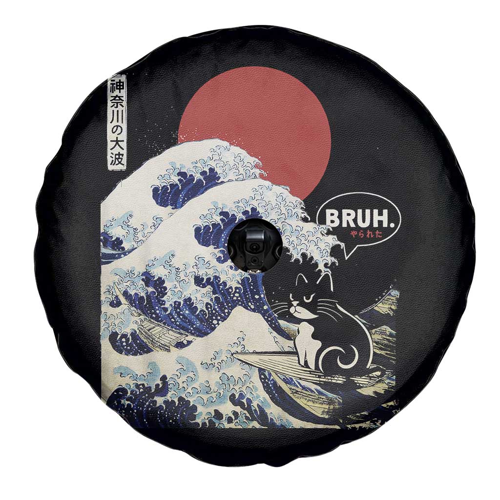 Japanese Kawaii Anime Cat Spare Tire Cover Funny Surfing Cat Bruh Retro The Great Wave Kanagawa TS10 Print Your Wear