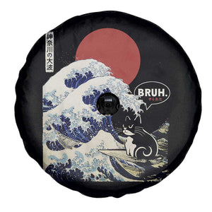 Japanese Kawaii Anime Cat Spare Tire Cover Funny Surfing Cat Bruh Retro The Great Wave Kanagawa TS10 Print Your Wear