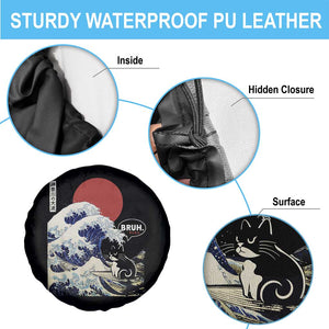 Japanese Kawaii Anime Cat Spare Tire Cover Funny Surfing Cat Bruh Retro The Great Wave Kanagawa TS10 Print Your Wear