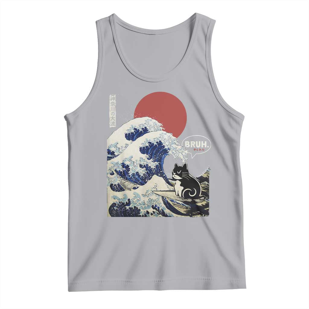 Japanese Kawaii Anime Cat Tank Top Funny Surfing Cat Bruh Retro The Great Wave Kanagawa TS10 Athletic Heather Print Your Wear