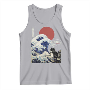 Japanese Kawaii Anime Cat Tank Top Funny Surfing Cat Bruh Retro The Great Wave Kanagawa TS10 Athletic Heather Print Your Wear