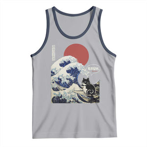 Japanese Kawaii Anime Cat Tank Top Funny Surfing Cat Bruh Retro The Great Wave Kanagawa TS10 Athletic Heather Navy Print Your Wear