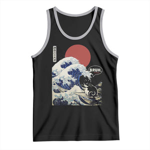 Japanese Kawaii Anime Cat Tank Top Funny Surfing Cat Bruh Retro The Great Wave Kanagawa TS10 Black Athletic Heather Print Your Wear