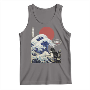 Japanese Kawaii Anime Cat Tank Top Funny Surfing Cat Bruh Retro The Great Wave Kanagawa TS10 Deep Heather Print Your Wear
