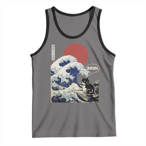 Japanese Kawaii Anime Cat Tank Top Funny Surfing Cat Bruh Retro The Great Wave Kanagawa TS10 Deep Heather Black Print Your Wear