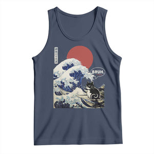 Japanese Kawaii Anime Cat Tank Top Funny Surfing Cat Bruh Retro The Great Wave Kanagawa TS10 Navy Print Your Wear