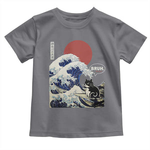 Japanese Kawaii Anime Cat Toddler T Shirt Funny Surfing Cat Bruh Retro The Great Wave Kanagawa TS10 Charcoal Print Your Wear