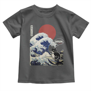Japanese Kawaii Anime Cat Toddler T Shirt Funny Surfing Cat Bruh Retro The Great Wave Kanagawa TS10 Dark Heather Print Your Wear