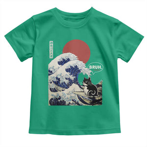 Japanese Kawaii Anime Cat Toddler T Shirt Funny Surfing Cat Bruh Retro The Great Wave Kanagawa TS10 Irish Green Print Your Wear