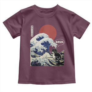 Japanese Kawaii Anime Cat Toddler T Shirt Funny Surfing Cat Bruh Retro The Great Wave Kanagawa TS10 Maroon Print Your Wear
