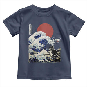 Japanese Kawaii Anime Cat Toddler T Shirt Funny Surfing Cat Bruh Retro The Great Wave Kanagawa TS10 Navy Print Your Wear