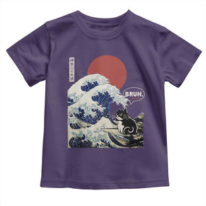 Japanese Kawaii Anime Cat Toddler T Shirt Funny Surfing Cat Bruh Retro The Great Wave Kanagawa TS10 Purple Print Your Wear