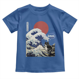 Japanese Kawaii Anime Cat Toddler T Shirt Funny Surfing Cat Bruh Retro The Great Wave Kanagawa TS10 Royal Blue Print Your Wear