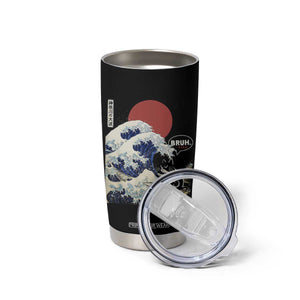 Japanese Kawaii Anime Cat Tumbler Cup Funny Surfing Cat Bruh Retro The Great Wave Kanagawa TS10 Print Your Wear