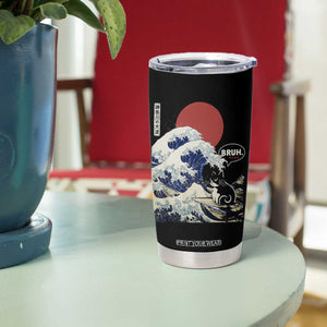 Japanese Kawaii Anime Cat Tumbler Cup Funny Surfing Cat Bruh Retro The Great Wave Kanagawa TS10 Print Your Wear