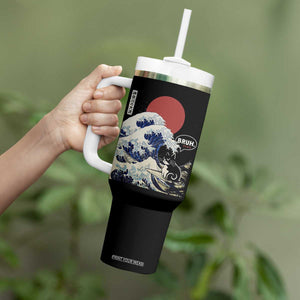 Japanese Kawaii Anime Cat Tumbler With Handle Funny Surfing Cat Bruh Retro The Great Wave Kanagawa TS10 Print Your Wear