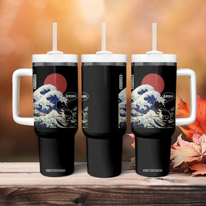 Japanese Kawaii Anime Cat Tumbler With Handle Funny Surfing Cat Bruh Retro The Great Wave Kanagawa TS10 Print Your Wear