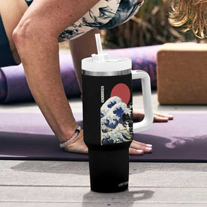 Japanese Kawaii Anime Cat Tumbler With Handle Funny Surfing Cat Bruh Retro The Great Wave Kanagawa TS10 Print Your Wear