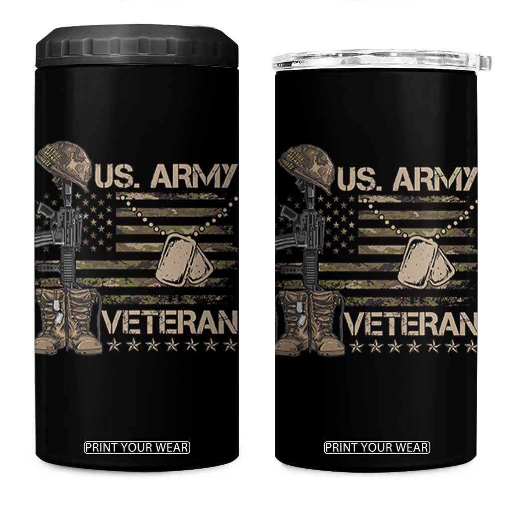 US Army Veteran Flag 4 in 1 Can Cooler Tumbler TS10 One Size: 16 oz Black Print Your Wear