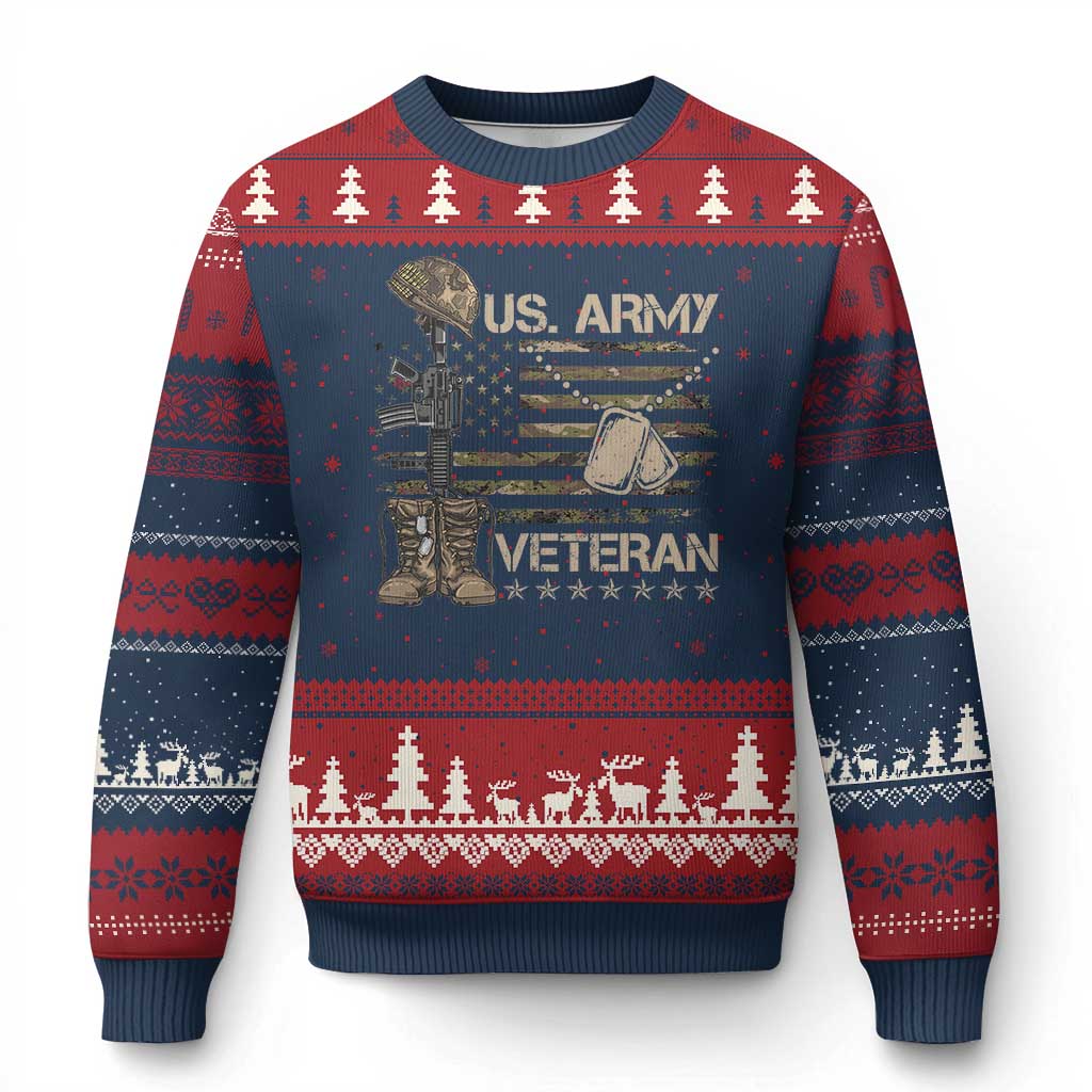 US Army Veteran Flag Ugly Christmas Sweater TS10 Navy Red Print Your Wear