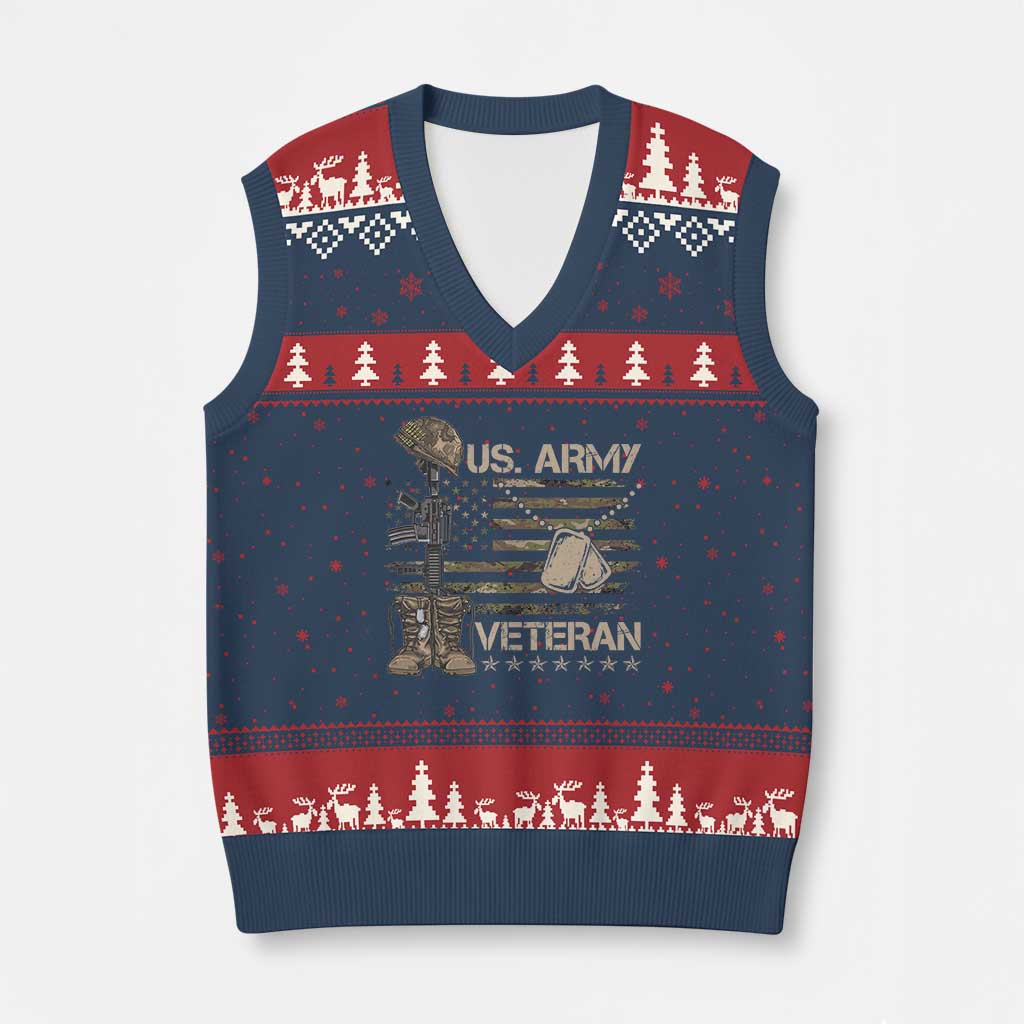 US Army Veteran Flag V-Neck Knit Sweater Vest TS10 Navy Red Print Your Wear