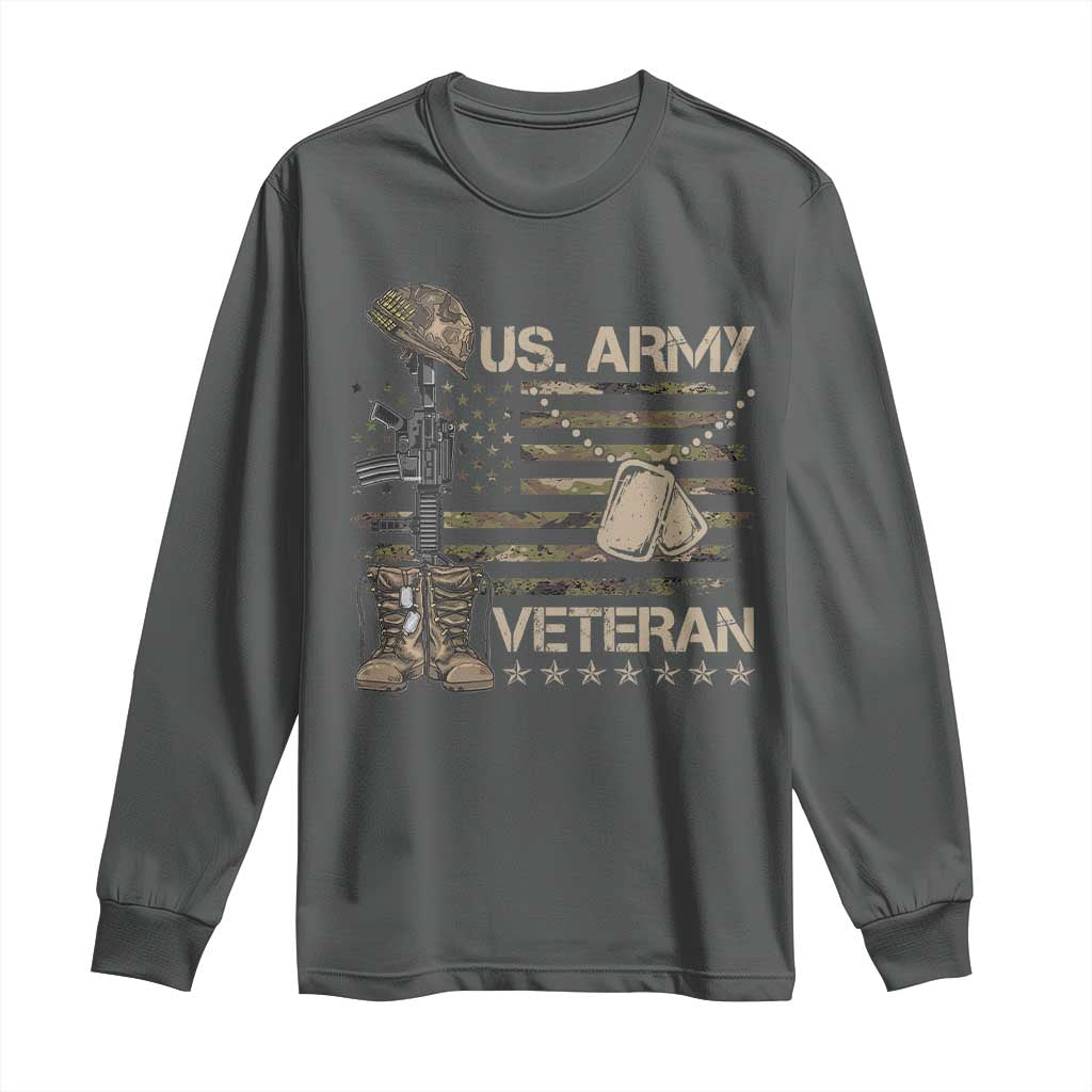US Army Veteran Flag Long Sleeve Shirt TS10 Dark Heather Print Your Wear